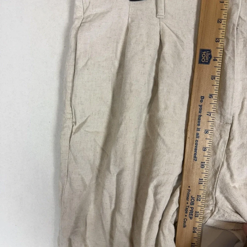 H&M Pants Womens 12 White Linen Blend Pleated Wide Leg Dress Twill Pockets